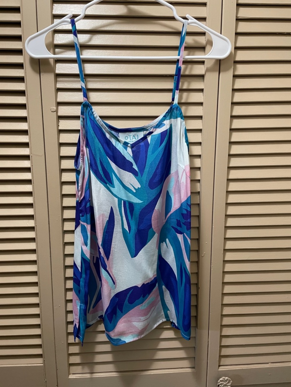 TAJ by Sabrina Crippa Blue and Pink Abstract Leaf Print Camisole